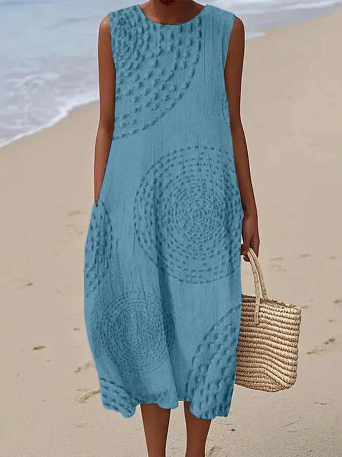 Maelle | Sleeveless Long Dress with Textured Pattern