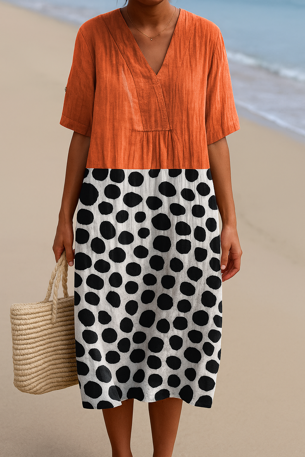 Maëlle | Orange dress with contrasting  polka dots