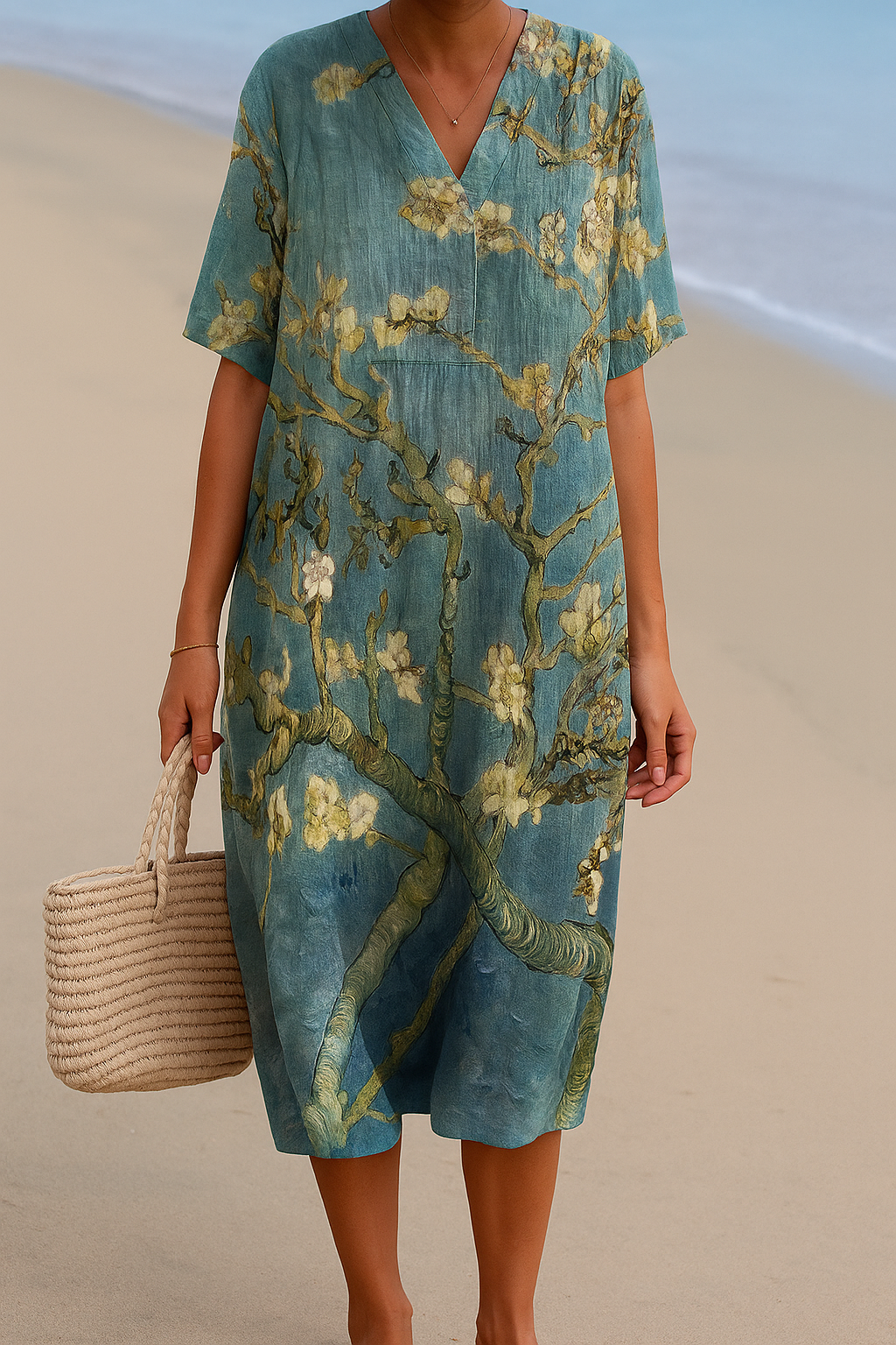 ALMONDE | Blue-green floral print dress
