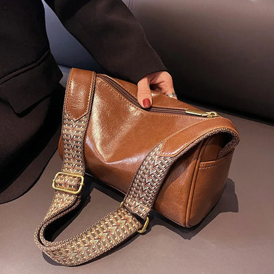 Raina™ |Vintage Leather Crossbody Bag with Woven Adjustable Strap