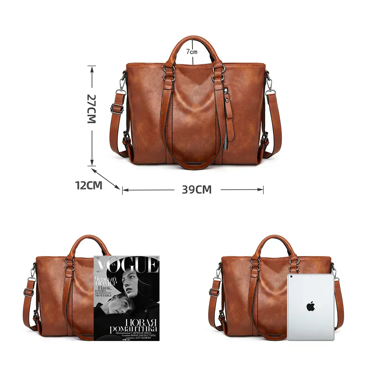 Navy | Stylish Large Leather Shoulder Bag