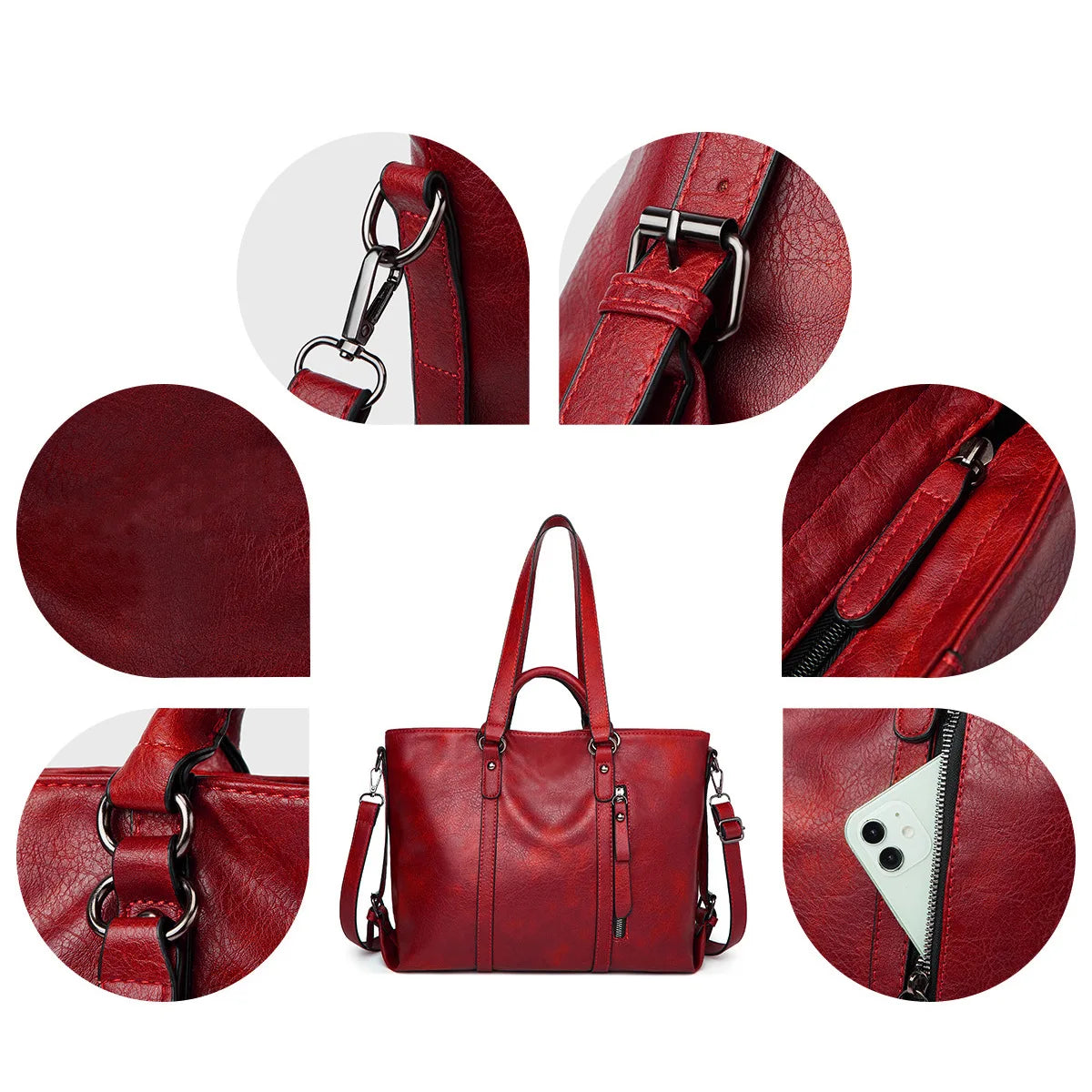 Navy | Stylish Large Leather Shoulder Bag