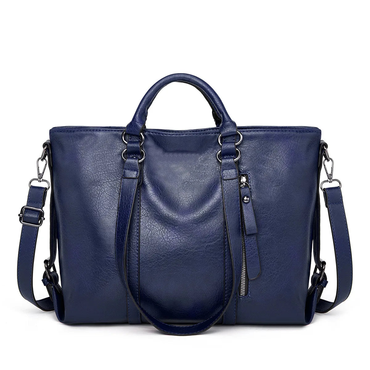 Navy | Stylish Large Leather Shoulder Bag