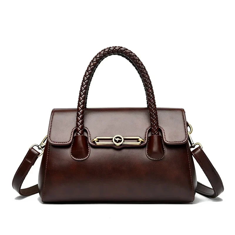 Amara™ – Classic Handbag with Braided Handle and Gold Details