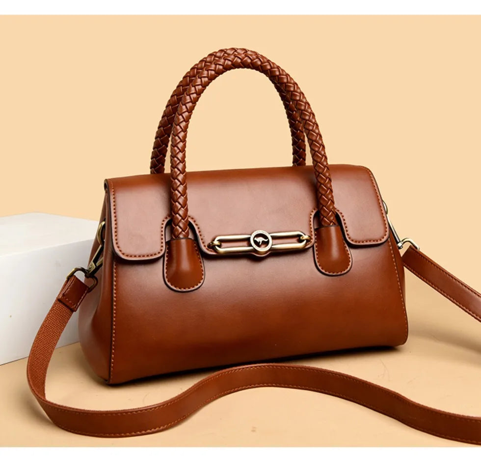 Amara™ – Classic Handbag with Braided Handle and Gold Details