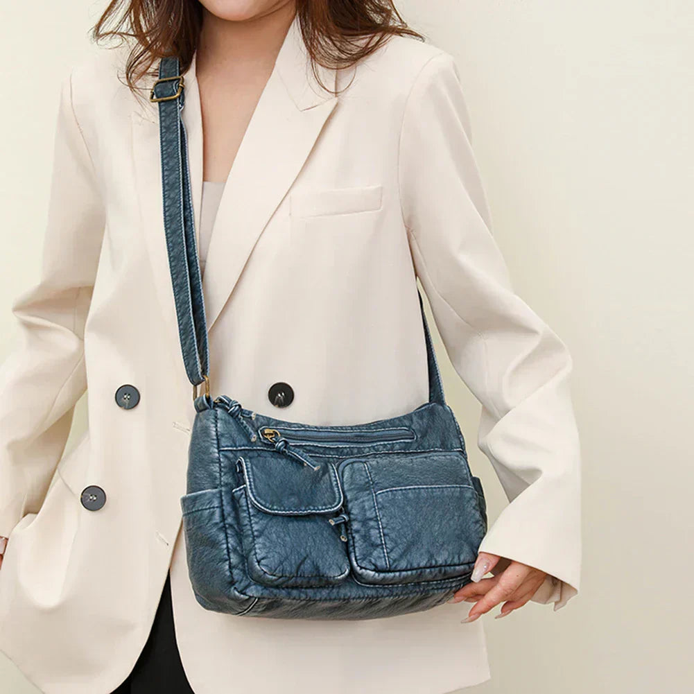Liana |Vintage Leather Shoulder Bag with Multiple Pockets