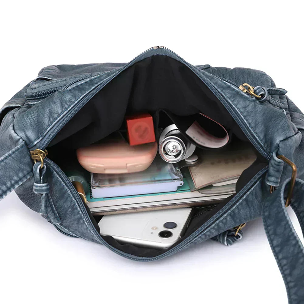 Liana |Vintage Leather Shoulder Bag with Multiple Pockets
