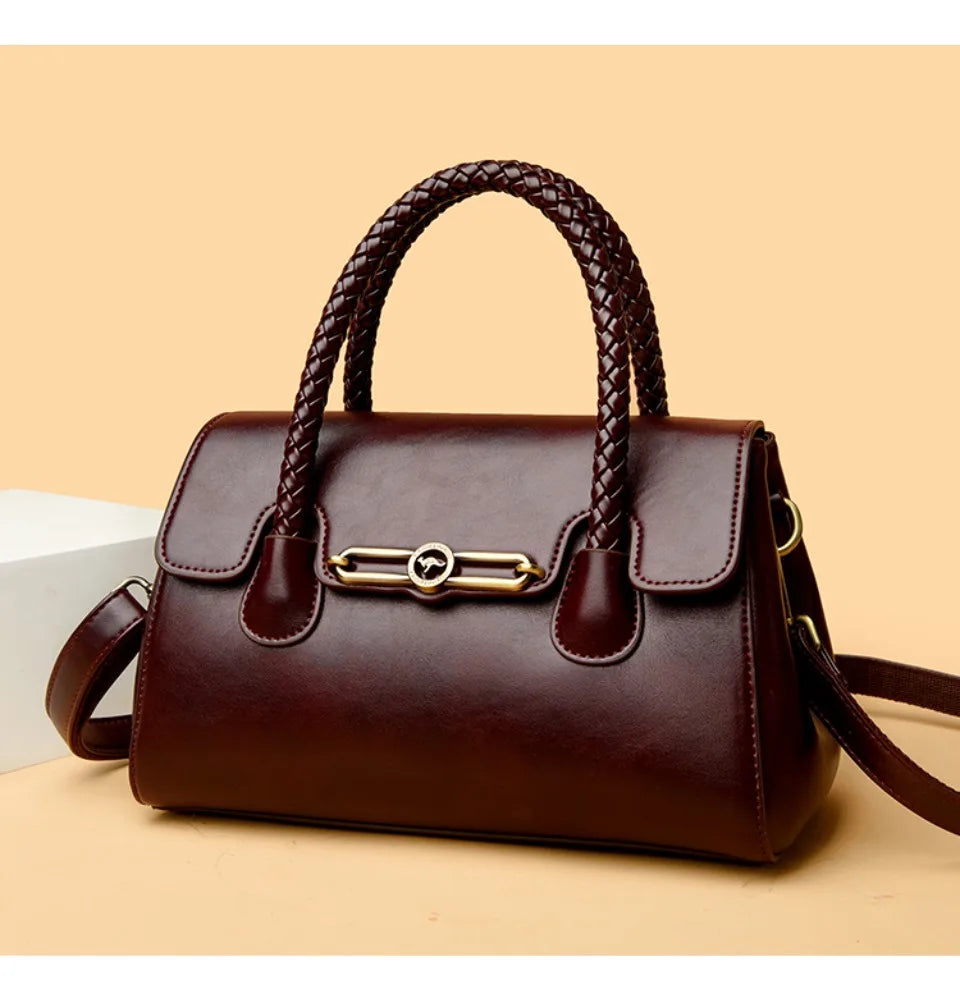Amara™ – Classic Handbag with Braided Handle and Gold Details