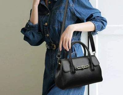 Amara™ – Classic Handbag with Braided Handle and Gold Details