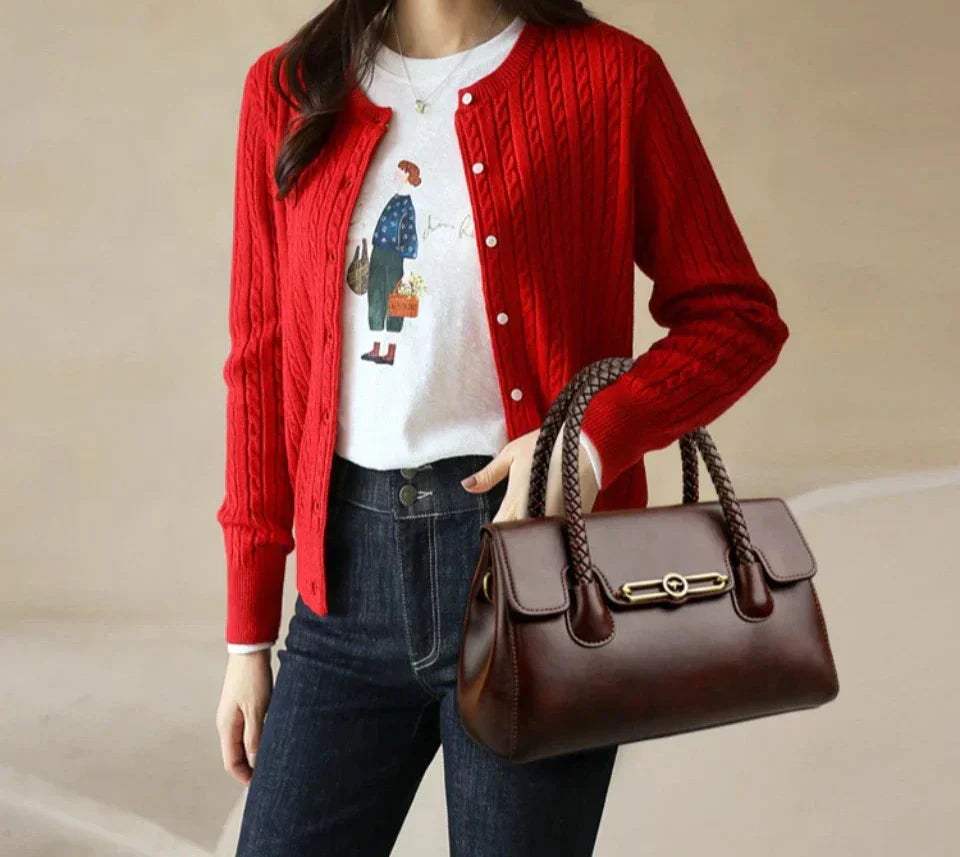 Amara™ – Classic Handbag with Braided Handle and Gold Details