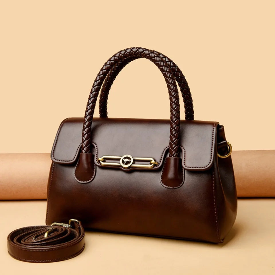 Amara™ – Classic Handbag with Braided Handle and Gold Details
