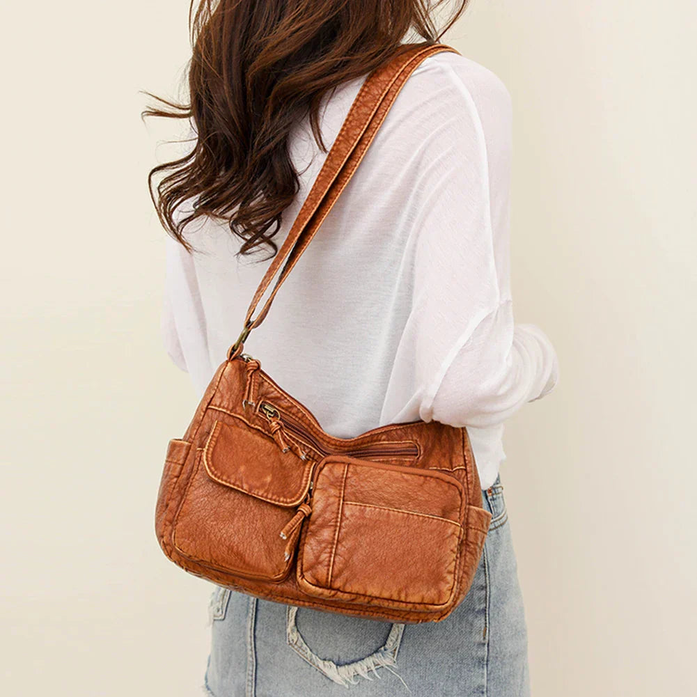 Liana |Vintage Leather Shoulder Bag with Multiple Pockets