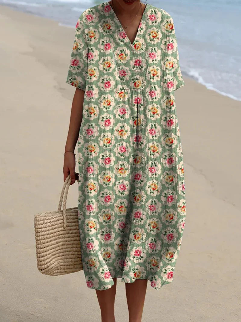 Éliane | Vintage floral dress in sea green