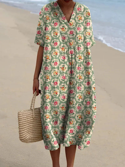 Éliane | Vintage floral dress in sea green