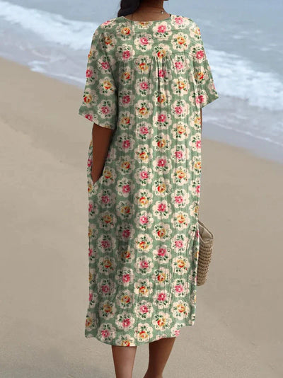 Éliane | Vintage floral dress in sea green